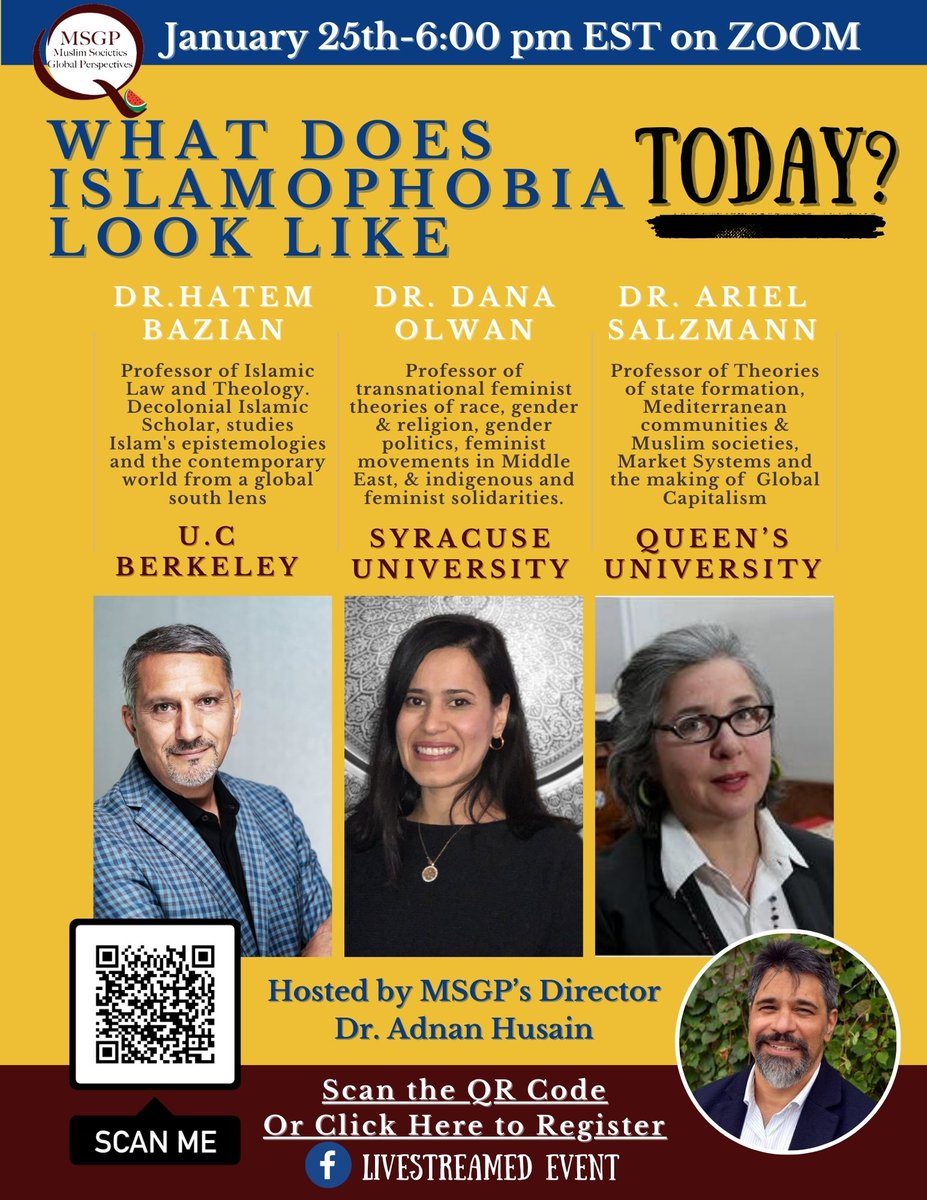 MSGPQU's tweet photo. EVENT ALERT!! Jan 25th-6:00 pm  "What does Islamophobia look like TODAY?" 🍉 Join MSGP's Director Dr. @adnanahusain on an engaging discussion on the state of #Islamophobia in Canada and the World. Click the link to register https://t.co/l2xDyh4g9V https://t.co/1bn9SZVbcE