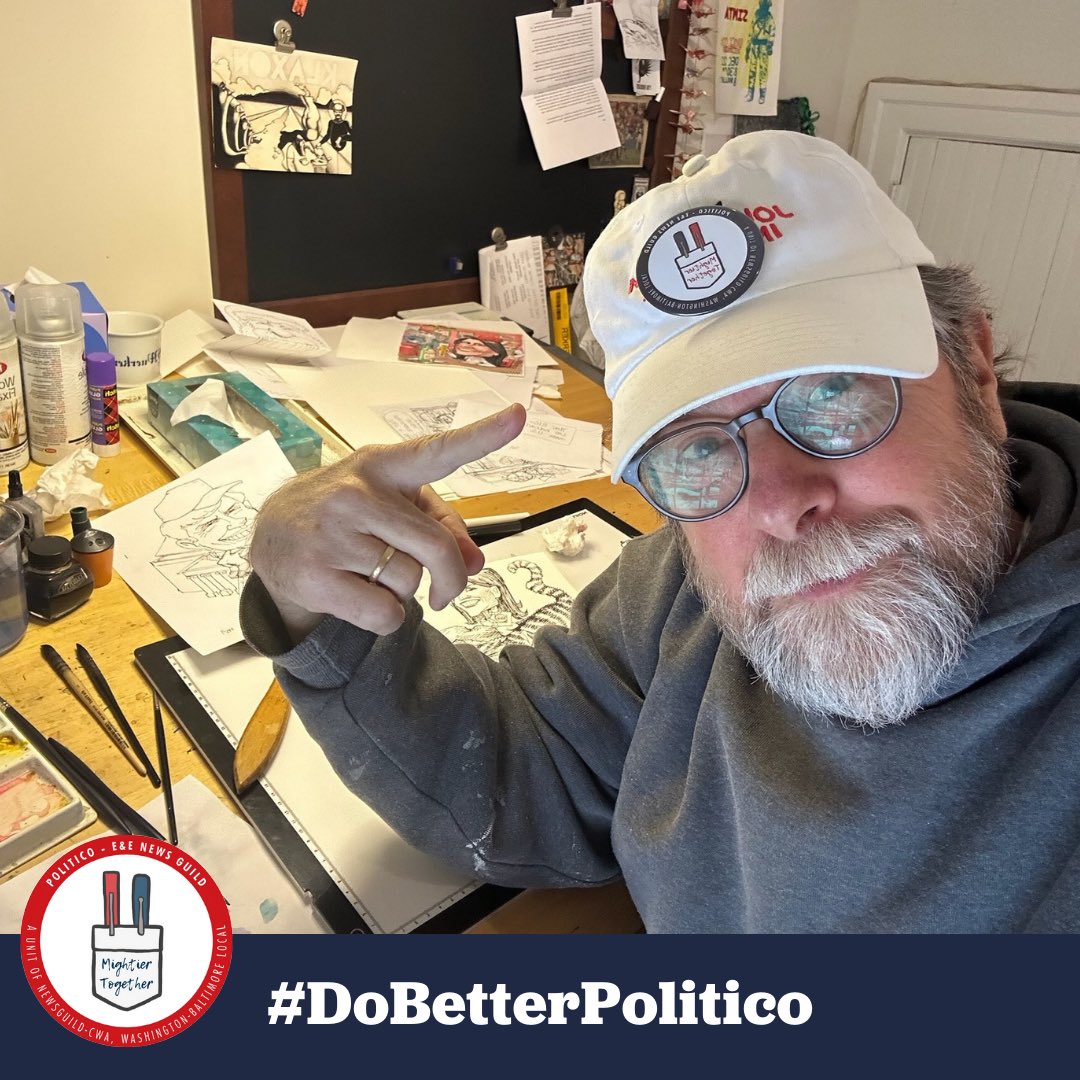 penguild's tweet photo. PEN Guild members are calling on @politico management to step up at the bargaining table and #DoBetter. 

We’ve been bargaining for over 20 months, and the time for a contract that guarantees fair wages for our hard working members is now✊ #DoBetterPOLITICO https://t.co/Zrx5Oy2n6j