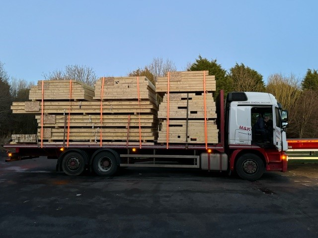 FlitcraftLtd's tweet photo. There's something quite satisfying seeing the wagon loaded ready for delivery, all the hard work in design &amp; factory manufacture being handed over to the erectors on site.  If you have a timber frame project you would like to discuss with Flitcraft, please call us on 01995 679444 https://t.co/wB2mJIjPPw