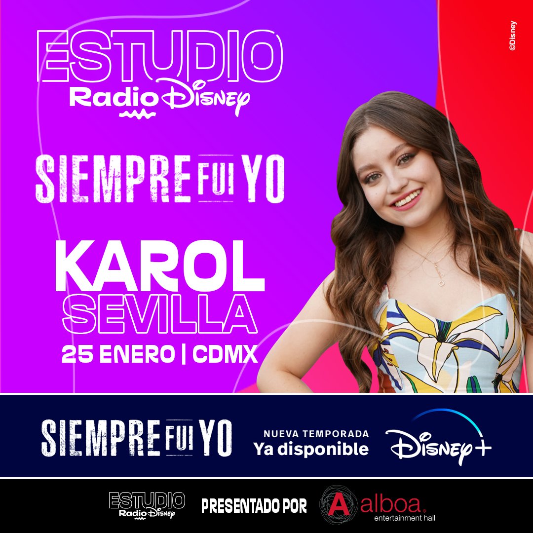 RadioDisneyMX's tweet photo. ¡Cada vez falta menos para nuestro Estudio Radio Disney: Siempre fui yo con @karolsevilla! 🩵🎤
Participa por tus invitaciones y gana un M&G
#SiempreFuiYo, nueva temporada, ya disponible en #DisneyPlus 🎉
Conoce más https://t.co/VCFpgxTIDI
#DiversiónAlboa #Alboa https://t.co/E5mfaLdjII