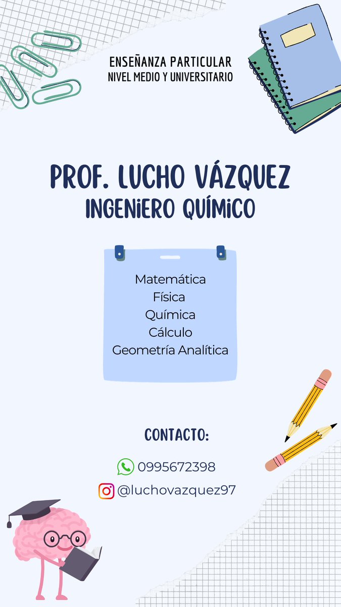 LuchoVazquez97's tweet photo. Hola a todos 👋🏽
Estoy dando clases particulares de Matemáticas, Física y Química para nivel secundario y cursillo de ingreso📚🧮⚗️
Sería para solventar los gastos del mes, ya que recientemente me quedé sin trabajo. 
Cualquier consulta, a las órdenes. https://t.co/9NwMql6VRn
