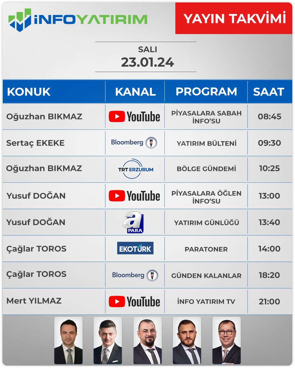 23 Ocak Salı | Canlı Yayın Takvimi @oguzbikmaz @SertacEkeke @yusuf34dogan @caglartoros @bmylz