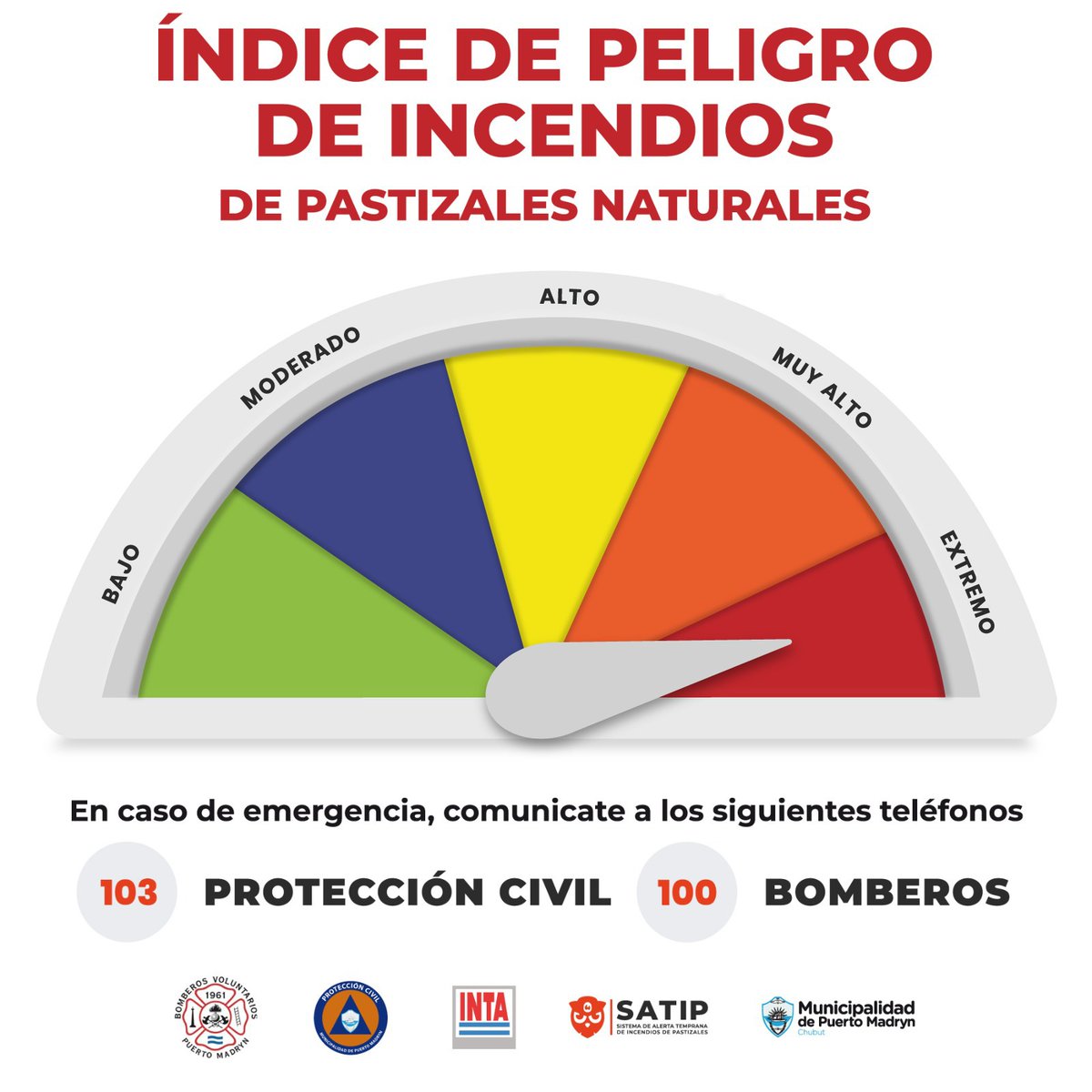 munimadryn's tweet photo. ⚠️ CONSULTÁ EL ÍNDICE DE PELIGRO DE INCENDIOS‼️

Las altas temperaturas incrementan el riesgo de incendios. 

📣 Podés consultar el Índice de Peligro de Incendios al 📞 100 (Bomberos) o al 103 (Protección Civil)‼️ 

ℹ️ ¿Nos ayudás a compartir esta información? 👇🏻 https://t.co/VAWwh83KIe