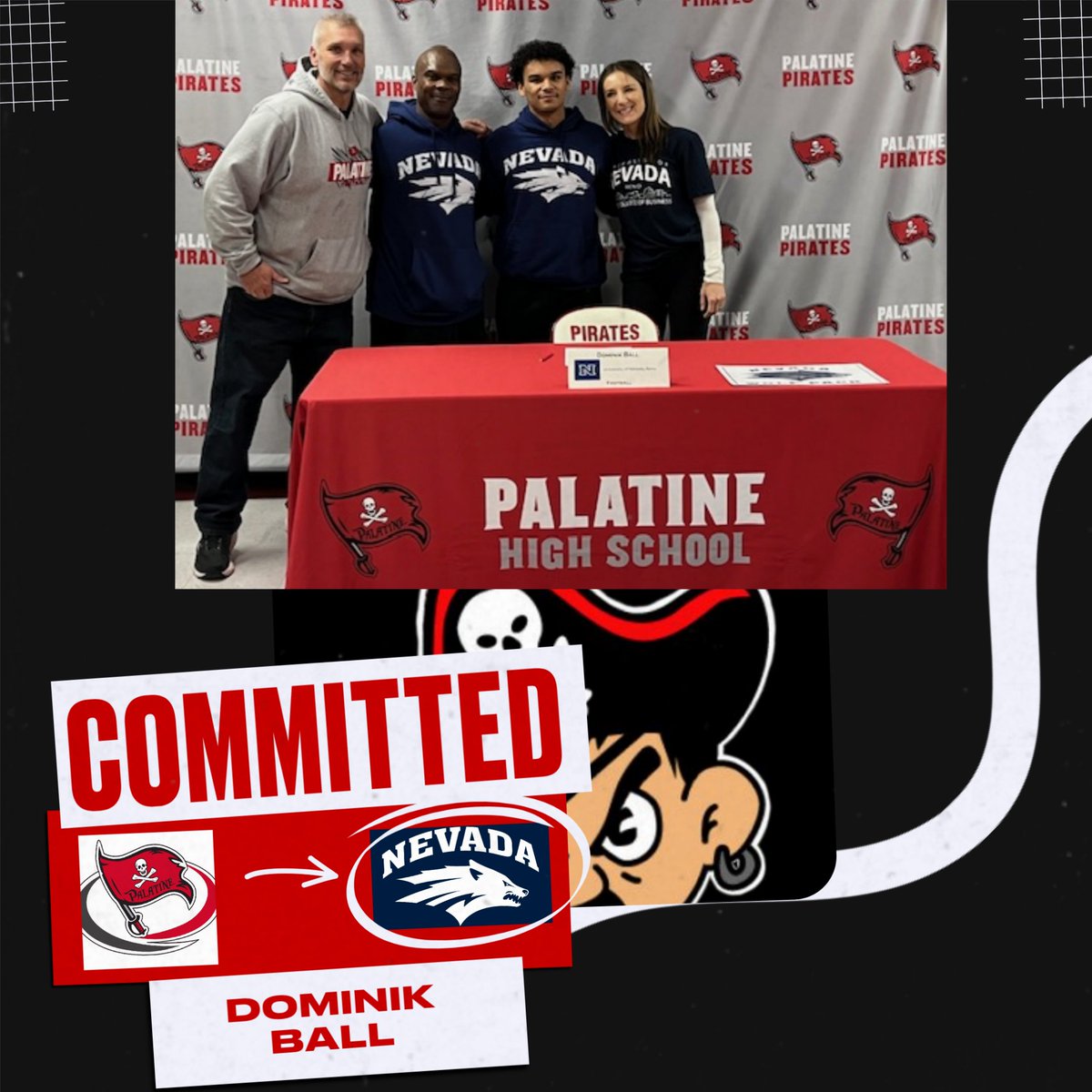 Congratulations to Dominik Ball who has committed to playing football at the University of Nevada! The Wolf Pack will now get to see the dynamic athlete we all got to witness for the last 4 years at Palatine High School. Good luck Dom!!
