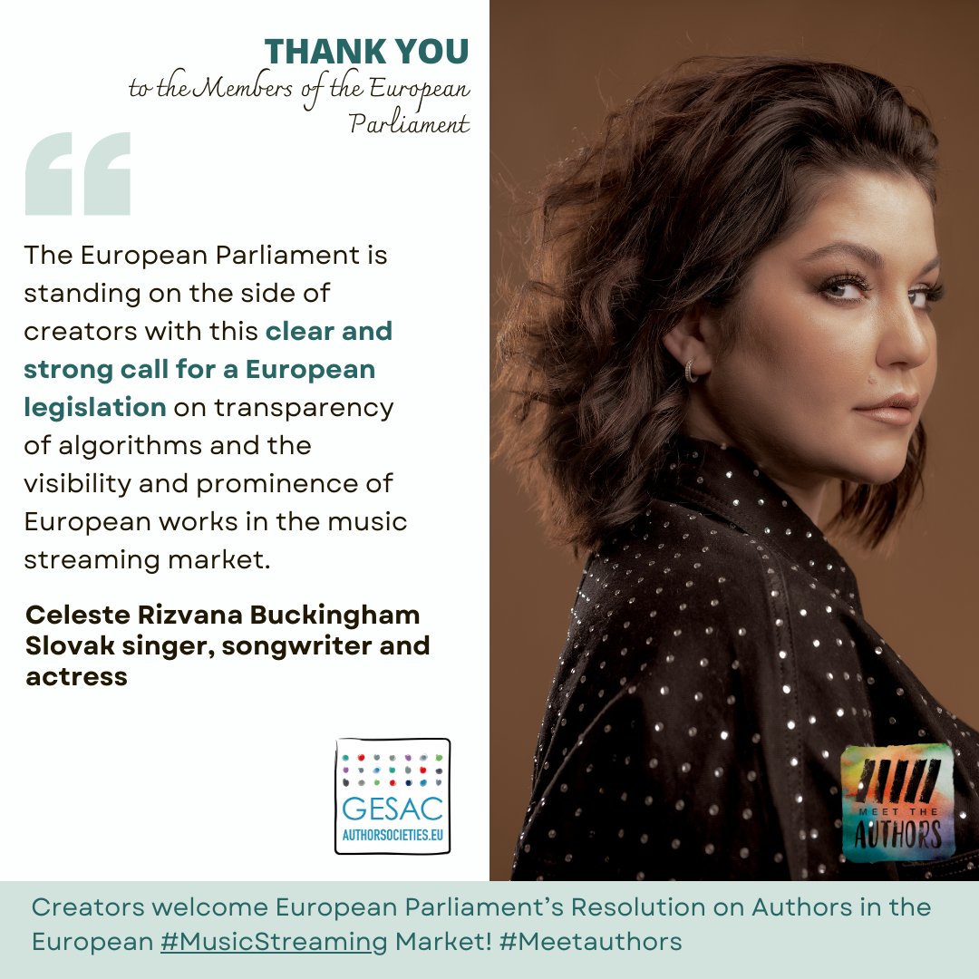 authorsocieties's tweet photo. Slovak singer, songwriter, and actress @celbuckingham thanks the @Europarl_EN ! A major step has been achieved towards a fairer #MusicStreaming ecosystem for authors. @PeterPollak8 #SOZA https://t.co/MIBCgy4zIi