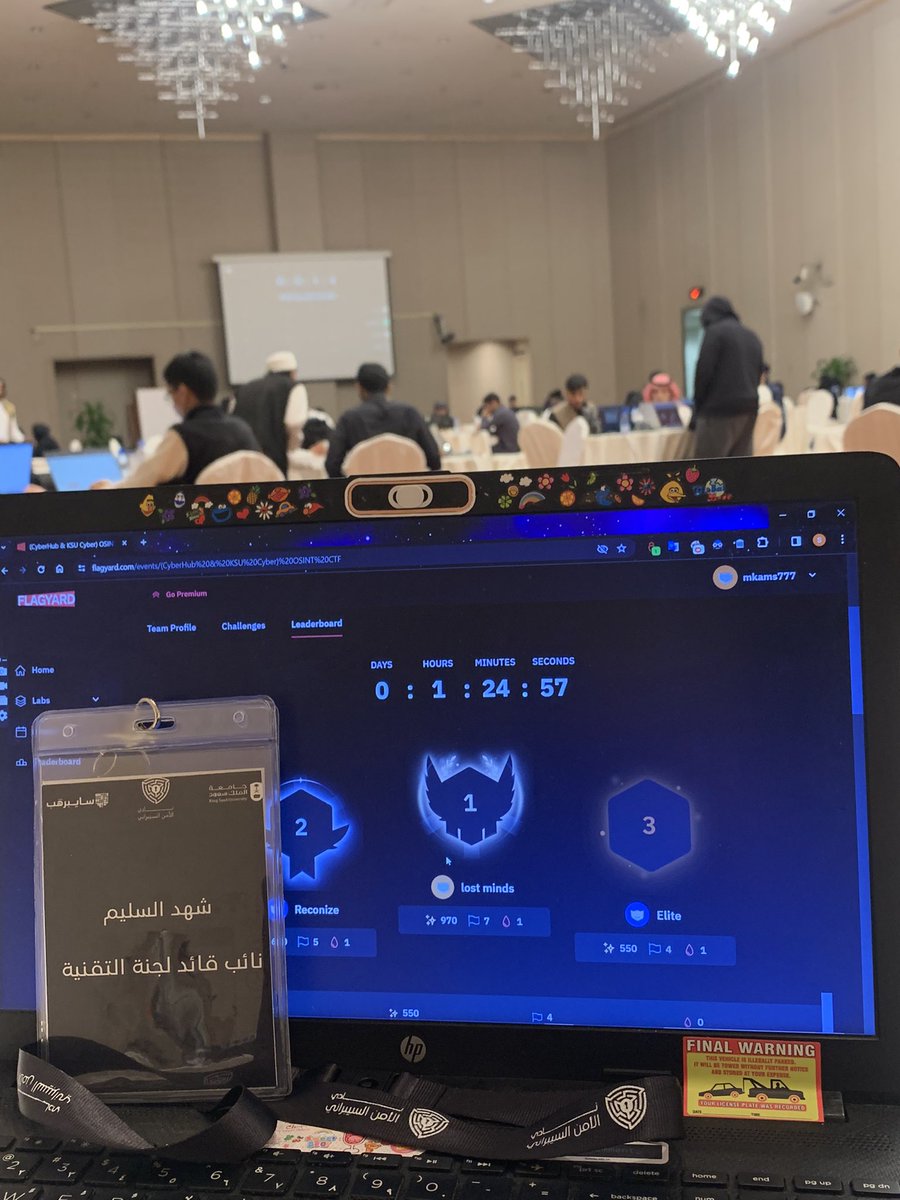0xClk's tweet photo. بفضل من الله أنهيت من برمجة وإعداد مسابقة OSINT تقنيًا بشكل كامل 👩🏻💻. التابع لـ @KSU_Cyber برعاية @CyberhubSa | سايبرهَب
حيث حضر مايقارب المئة وخمسون متسابق ومتسابقة من مختلف جامعات المملكة وكانت الأجواء تنافسية وحماسية 🔥👏. #KSUOSINT https://t.co/JhB8aek21T