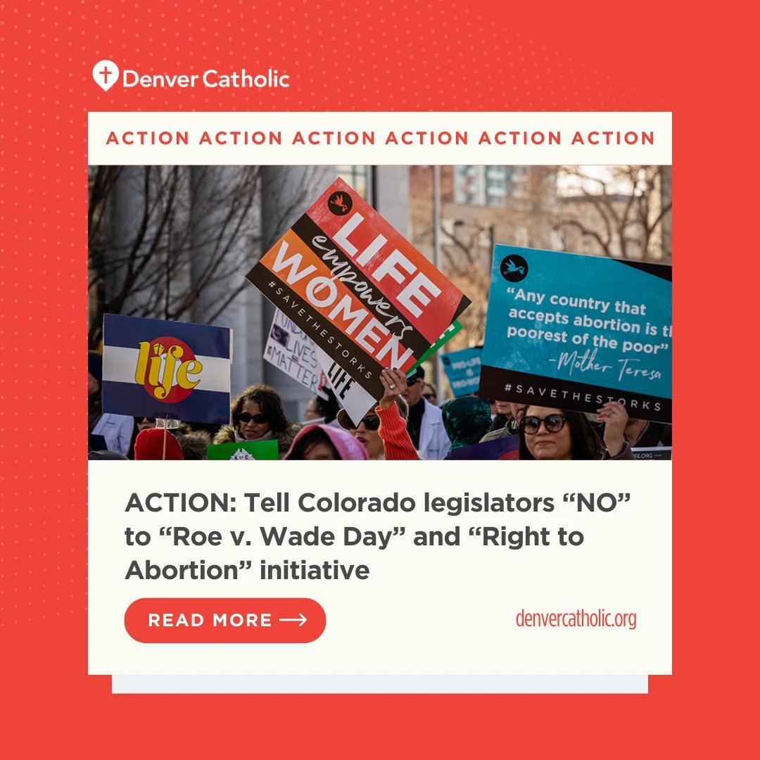 ⚠️ 🚨 ACTION ALERT 🚨 ⚠️

The Colorado legislature is considering various initiatives that would be 'monstrous violations' of the sanctity of life, says the @cocatholicconf.

#prolife #life #marchforlife #family #woman #action #society #community

⬇️⬇️⬇️