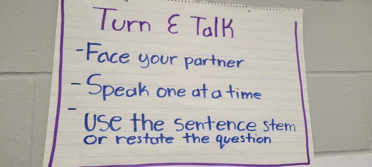 I love this simplified 'Turn and Talk' poster in an ESL classroom at @Watkins_CFISD. It sets the stage for student discourse in a non-threatening way. @CFISDELs