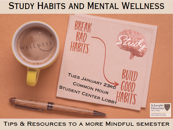 SJLIWellness's tweet image. Welcome back! We're jumpstarting the spring semester with TWO events this week. Talk to our counselors tomorrow about #healthystudyhabits and join us for yoga on Thurs in the Danzi. 
#sjliwellness #sjli #sjny