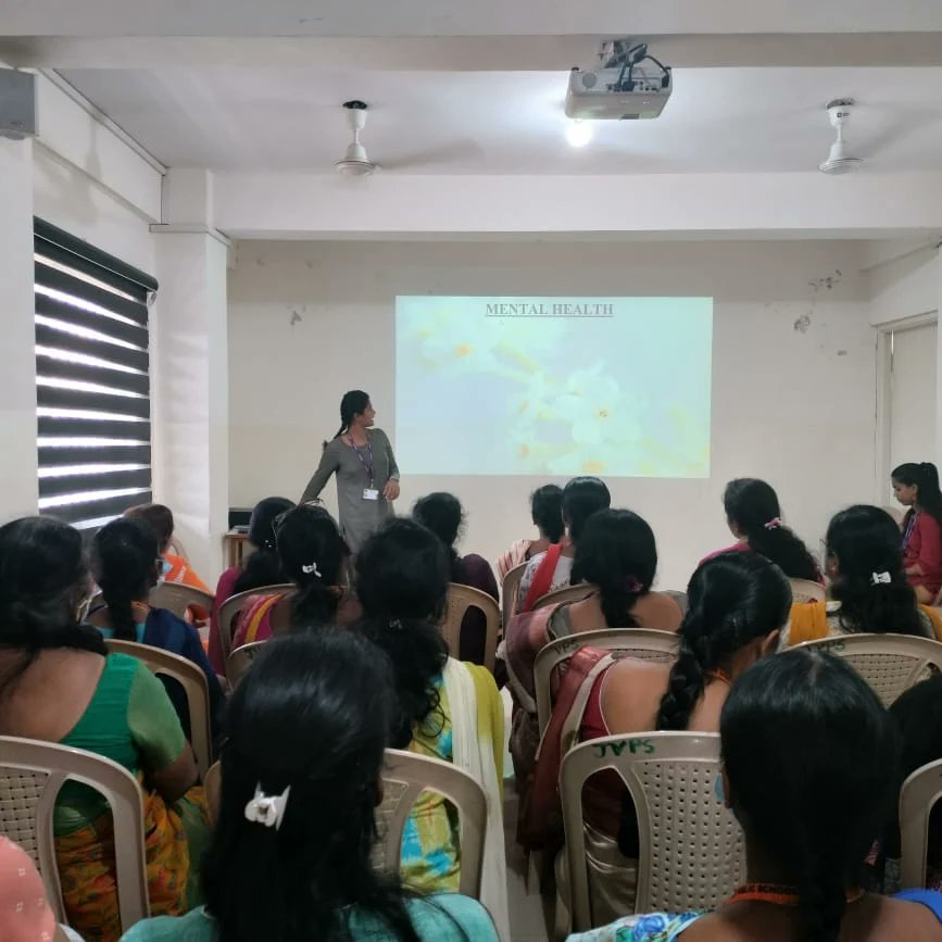 RotaryKPRoad's tweet photo. Rotary Bengaluru Kanakapura Road conducted Mental health awareness training for teachers at Jnana Vikas school today.  Speakers Ms Tejaswini and Ms.Deekshitha from NIMHANS conducted a very engaging and informative session for the teachers.  18 teachers benefitted from the program https://t.co/y42Cw2aehL