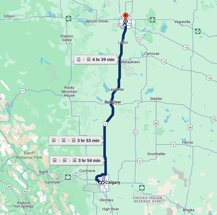 the_transit_guy's tweet photo. Traveling from Calgary to Edmonton takes 4 hours by transit. In contrast, Marseille and Lyon have similar populations and distance, and offer 14 round trips taking 100 minutes each. High-speed rail that's 80 minutes faster than a car would make this a no-brainer. https://t.co/tiLEgx8Wh5