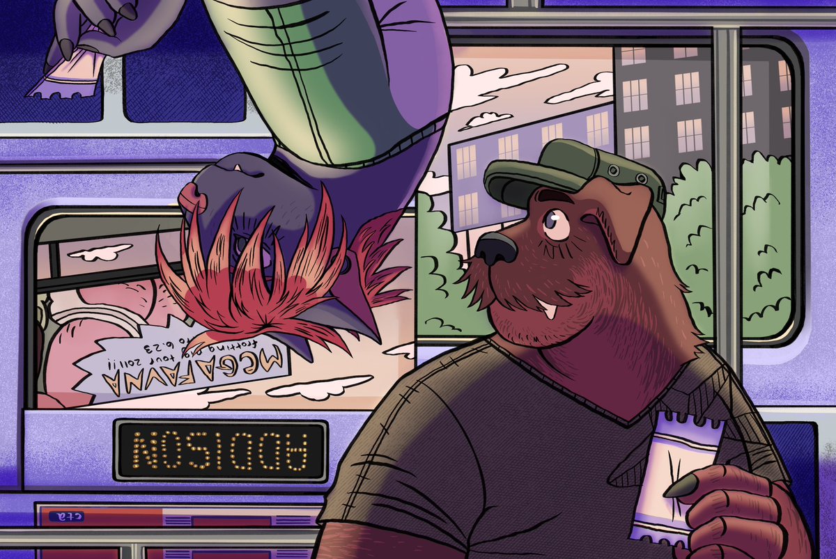 Fanart of Public Transit Love Story for <a href="/throatspt/">throatspit</a> ! I found myself sitting on the subway while I was in Chicago just waiting for a Topher to walk in ngl 😂!