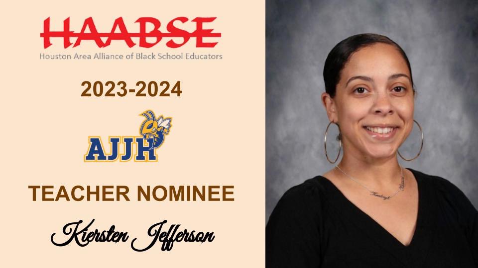 AliceJohnsonJrH's tweet photo. Congratulations to Ms. Jefferson for being named the campus honoree for the 23-24 @HAABSE3 Outstanding Teacher Award. 🎉🎉🎉 https://t.co/02kgEooMnU