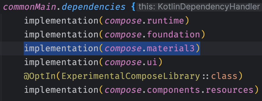 iesedobleac's tweet photo. Be careful when you create a #kmm project with the JetBrains wizard, as it defaults to the #material2 dependency instead of its new #material3 version, changing it is as easy as modifying this dependency 💡🔥 https://t.co/n9ldQJydsh
