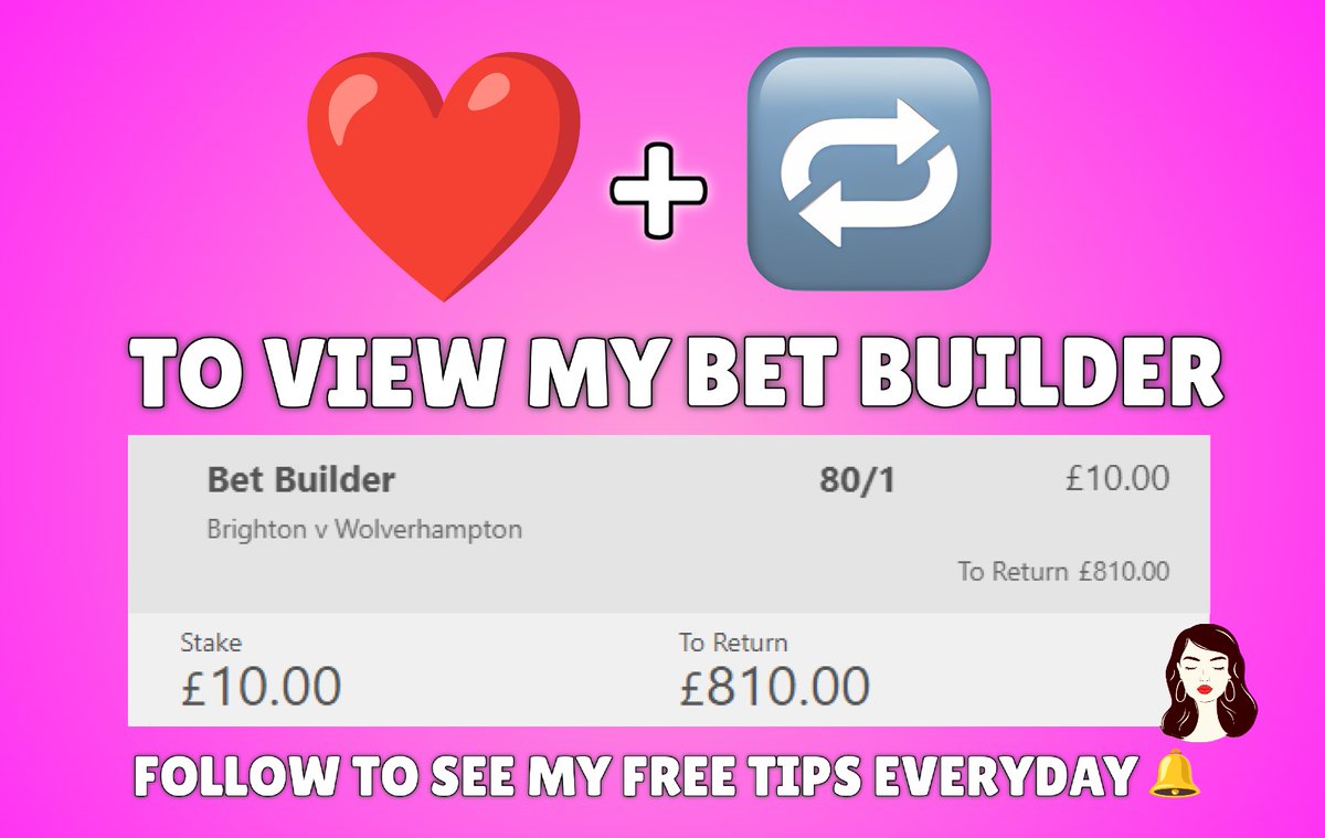 Who wants me to post this 80/1 mega bet builder tonight? 🫶

I've won 130/1, 120/1 and 69/1 bet builders in the last 2 weeks! 😍

Everybody who ❤️ and retweets will be able to see my bet builders today! 👀 

Turn my notifications on and drop me a follow to receive my tips🔔