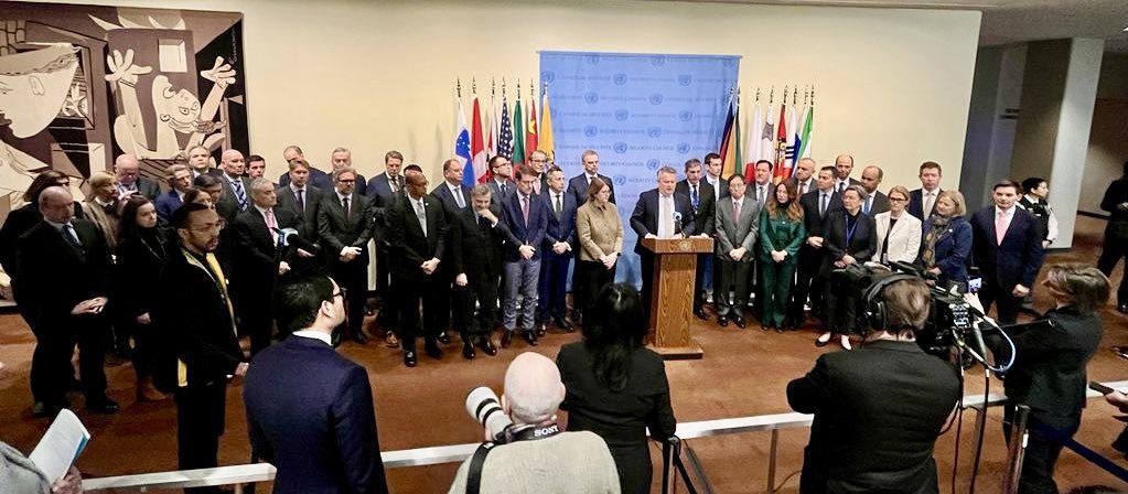 SergiyKyslytsya's tweet photo. Joint Press Stakeout
On behalf of the governments of Albania, Australia, Austria, Belgium, Bosnia and Herzegovina, Bulgaria, Canada, Croatia, Cyprus, Czechia, Denmark, Estonia, Finland, France, Germany, Greece, Hungary, Iceland, Ireland, Israel, Italy, Japan, Latvia, Liechtenstein, Lithuania, Luxembourg, Malta, Marshall Islands, Monaco, Montenegro, the Netherlands, New Zealand, North Macedonia, Norway, Poland, Portugal, Republic of Moldova, Republic of Korea, Romania, San Marino, Slovakia, Slovenia, Spain, Sweden, Ukraine, the United Kingdom, the United States of America, and the European Union
 
Good morning.  I would like to read out a statement on behalf of the governments of Ukraine, Albania, Australia, Austria, Belgium, Bosnia and Herzegovina, Bulgaria, Canada, Croatia, Cyprus, Czechia, Denmark, Estonia, Finland, France, Germany, Greece, Hungary, Iceland, Ireland, Israel, Italy, Japan, Latvia, Liechtenstein, Lithuania, Luxembourg, Malta, Marshall Islands, Monaco, Montenegro, the Netherlands, New Zealand, North Macedonia, Norway, Poland, Portugal, Republic of Moldova, Republic of Korea, Romania, San Marino, Slovakia, Slovenia, Spain, Sweden, the United Kingdom, the United States of America, and the European Union.
 
We underscore the hypocrisy of the Russian Federation calling yet another UN Security Council meeting to criticize lawful arms transfers to Ukraine that are done in support of Ukraine’s inherent right of self-defense, as reflected in Article 51 of the UN Charter.  
 
This meeting today is another attempt by the Russian Federation to distract from its war of aggression against Ukraine and its intensified campaign of systematic air strikes killing civilians and destroying critical infrastructure.
 
We reiterate our resolute condemnation of the Russian Federation’s aggression against Ukraine, which constitutes a manifest violation of the UN Charter. We reaffirm our unwavering support for Ukraine’s independence, sovereignty, and territorial integrity within its internationally recognized borders.
 
While Ukraine is trying to defend its civilian population, the Russian Federation is killing the Ukrainian people with arms procured from other countries.
 
We condemn continued military support for Russia’s war of aggression, including by Iran, Belarus and the DPRK, and we continue to urge all countries not to provide weapons and military equipment, including missiles and drones or other support for Russia’s war of aggression.
 
This includes Russia’s and the DPRK’s violations of the UN arms embargo on the Democratic People’s Republic of Korea (DPRK), adopted through successive Security Council resolutions.  We urge the DPRK and Russia to abide by these Security Council resolutions, and remain concerned that the Russian Federation’s use of ballistic missiles from the DPRK provides the DPRK valuable insights into the technical capabilities of its weapons. 
 
Additionally, there is clear evidence of Iran’s unlawful transfers of armed Iranian UAVs to the Russian Federation when restrictions prohibiting such transfers under UN Security Council resolution 2231 were in place. The Russian Federation has used these UAVs repeatedly in striking critical infrastructure, including grain silos, energy facilities, and residential buildings in Ukraine.
 
The Russian Federation’s actions undermine the credibility of Security Council resolutions, undermine the global non-proliferation regime, exacerbate regional tensions, and endanger us all.
 
We call on all UN Member States, including the Russian Federation, to fully implement relevant Security Council resolutions.
 
We must ensure accountability for the serious crimes under international law committed on the territory of Ukraine, and ensure justice for all victims and the prevention of future crimes.
 
We call on the Russian Federation to stop its war of aggression and withdraw immediately its troops from the territory of Ukraine within its internationally-recognized borders.