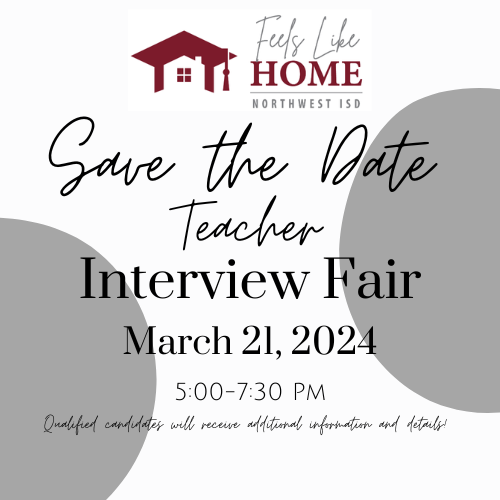 NorthwestISD_HR's tweet photo. Exciting things are coming soon! 🎉Our Annual Teacher Interview Fair is happening March 21st and we'd love to meet YOU! There's a reason why over 3,000 people call NISD their career HOME! Apply at the 🔗: https://t.co/sWyDnNoHx0 

#onthegrow | #NISDfeelslikeHOME | #welcomeHOME https://t.co/pPQHWuaIku