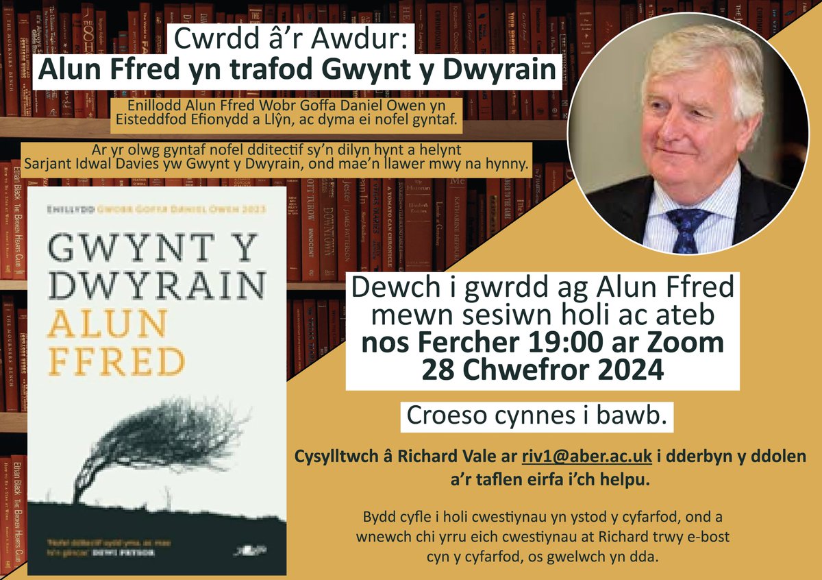 📚Cwrdd â'r Awdur: Alun Ffred yn trafod Gwynt y Dwyrain

Cysylltwch â Richard Vale ar riv1@aber.ac.uk i dderbyn y ddolen neu am fwy o wybodaeth.