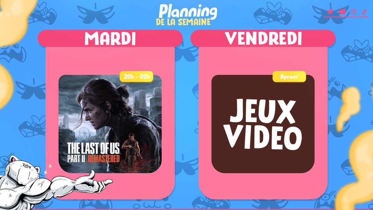 HenryTran_Live's tweet photo. ✨ PLANNING DE LA SEMAINE ✨

👉 Mardi - Il est ENFIN LÀ : le stream sur The Last of Us II 🙌
👉 Vendredi - Après-midi tranquille sur divers jeux-vidéo 🎮

🔴 Et tout ça sur : https://t.co/oO3uwXKbxn https://t.co/aER4pONkBo