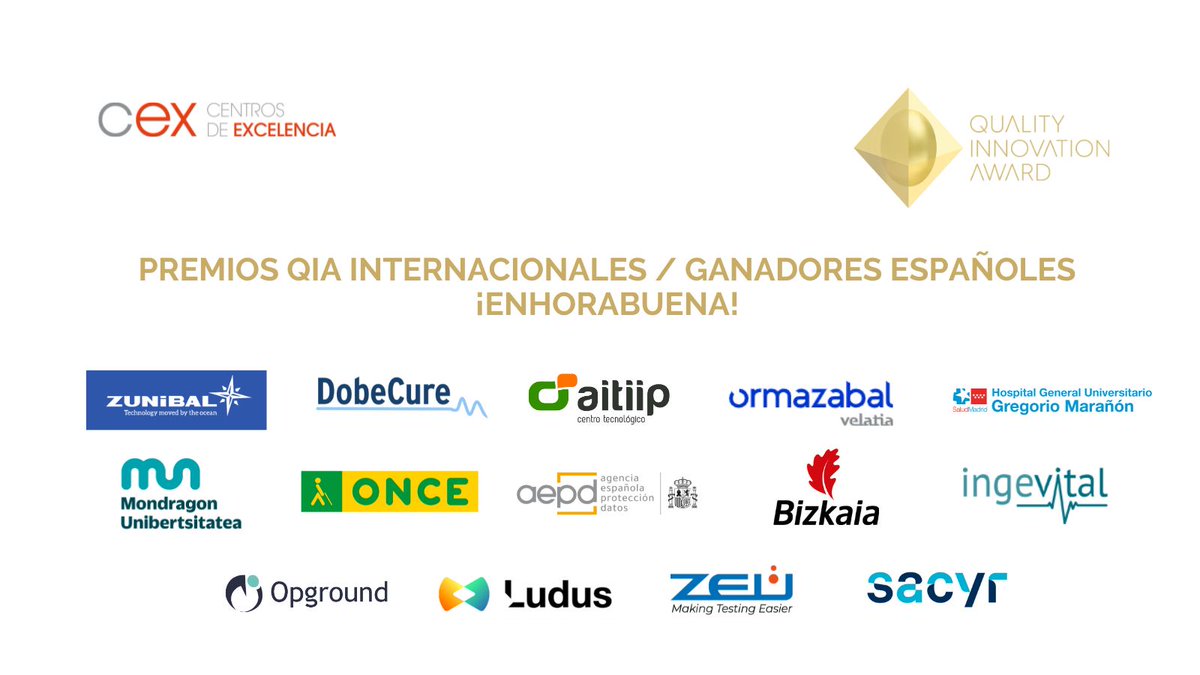 #España el país con más innovaciones ganadoras en los #PremiosQIA @Zunibal_SL @dobecure @aitiip @ormazabalglobal @3d_maranon @MUnibertsitatea @ONCE_oficial @AEPD_es @Bizkaia #ZolaSistemas @opground @ludusglobal @ZEULAB @SomosSacyr #QualityInnovationAward centrosdeexcelencia.com/espana-repite-…