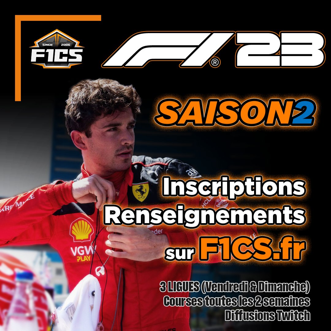 F1CSLive's tweet photo. Dernière semaine de compétition pour la Saison 1 #F123game , mais la Saison 2 est déjà en plein préparatifs.
Que vous souhaitiez participer comme titulaire ou simple remplaçant, direction https://t.co/SYN2hEiytF pour trouver toutes les informations et le lien vers notre Discord. https://t.co/fco29jjFXx