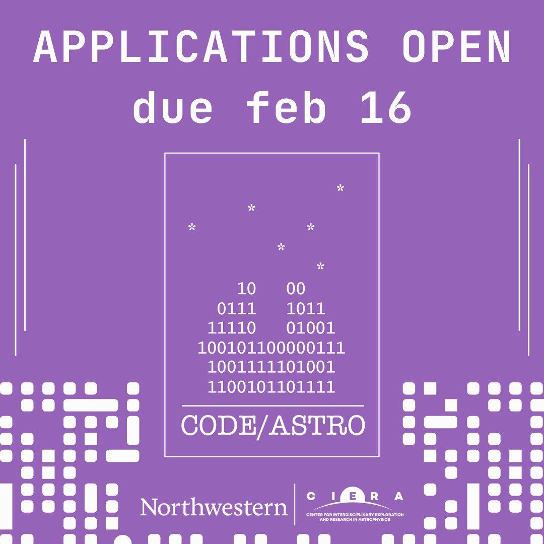 NUCIERA's tweet photo. Calling all early career researchers! Want to develop your open-source software engineering skills? Apply for Code/Astro, a weeklong workshop held this summer at CIERA and coordinated by Prof Jason Wang postdoctoral researcher Dr. Sarah Blunt! https://t.co/cYhh9u3jQA https://t.co/cKJS8Anec1