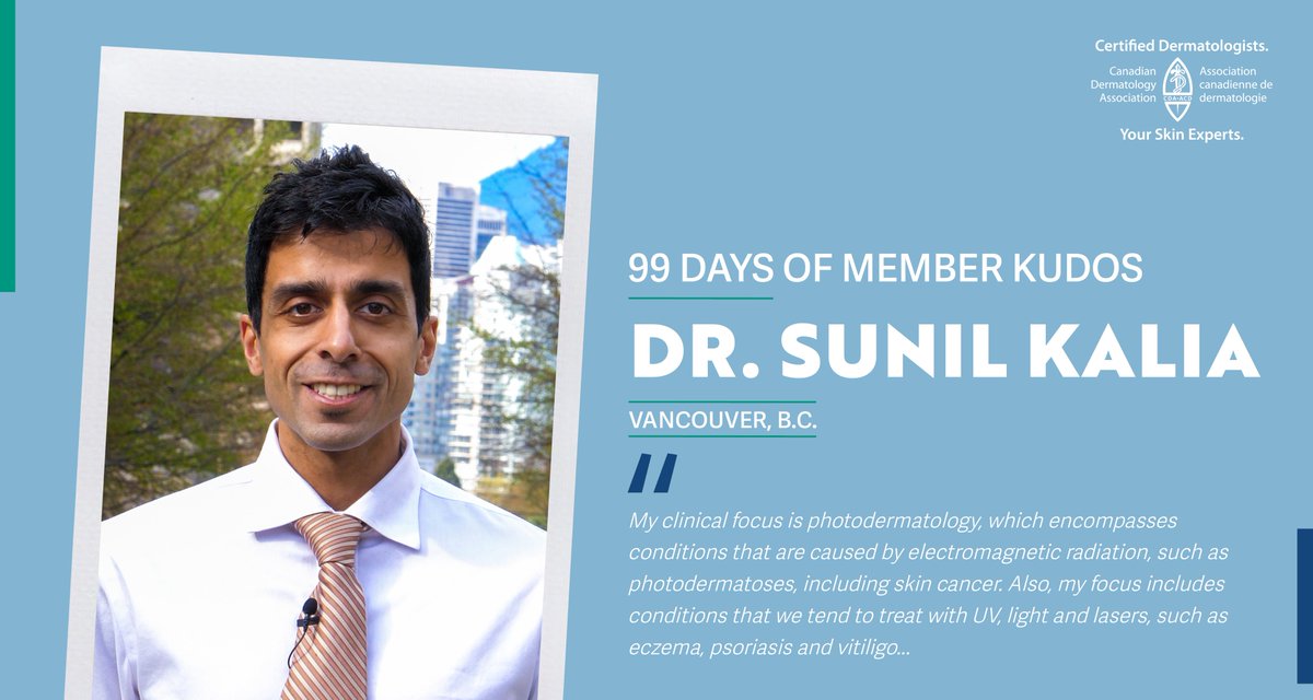 Canadian Dermatology (@cdndermatology) on Twitter photo Our 27th member kudos goes to <a href="/kaliaderm/">Sunil Kalia</a>: avid researcher; associate professor, associate head and director of Clinical Trials <a href="/UBCDerm/">UBC Dermatology</a>; and very active dermatologist at numerous organizations, including as National Chair of the CDA’s Sun Awareness Working Group. 1/4 Our 27th member kudos goes to <a href="/kaliaderm/">Sunil Kalia</a>: avid researcher; associate professor, associate head and director of Clinical Trials <a href="/UBCDerm/">UBC Dermatology</a>; and very active dermatologist at numerous organizations, including as National Chair of the CDA’s Sun Awareness Working Group. 1/4