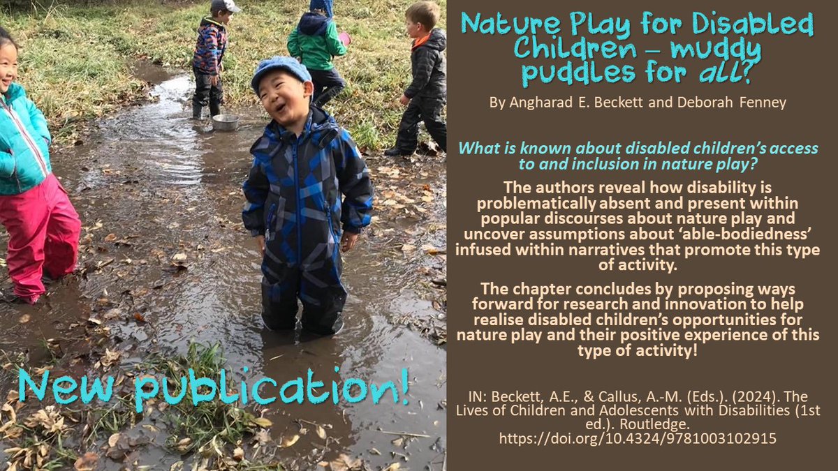 New chapter out, co-authored with @DFenney #NaturePlay for #Disabled #Children #ChildhoodStudies #PlayStudies #Inclusion #DisabilityTwitter [I can share 'accepted manuscript' pdf - DM or email me if interested]
