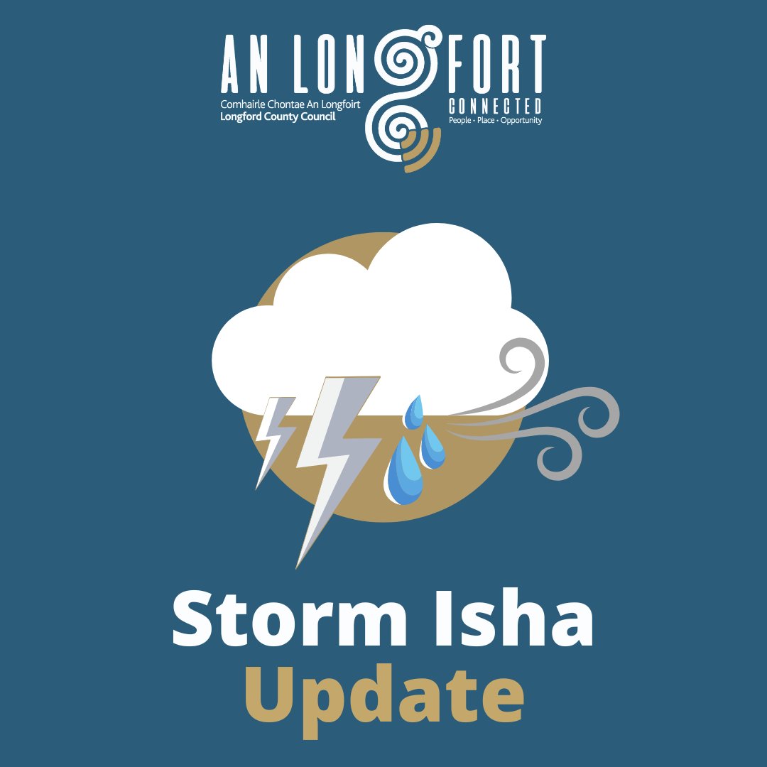 #StormIsha Update 🔊 The following road will not be open until 23 January at the earliest: 📍 L1032 Aughnacliffe to Legga, through Rathmore Heed all signs, including diversions #Longford #YourCouncil