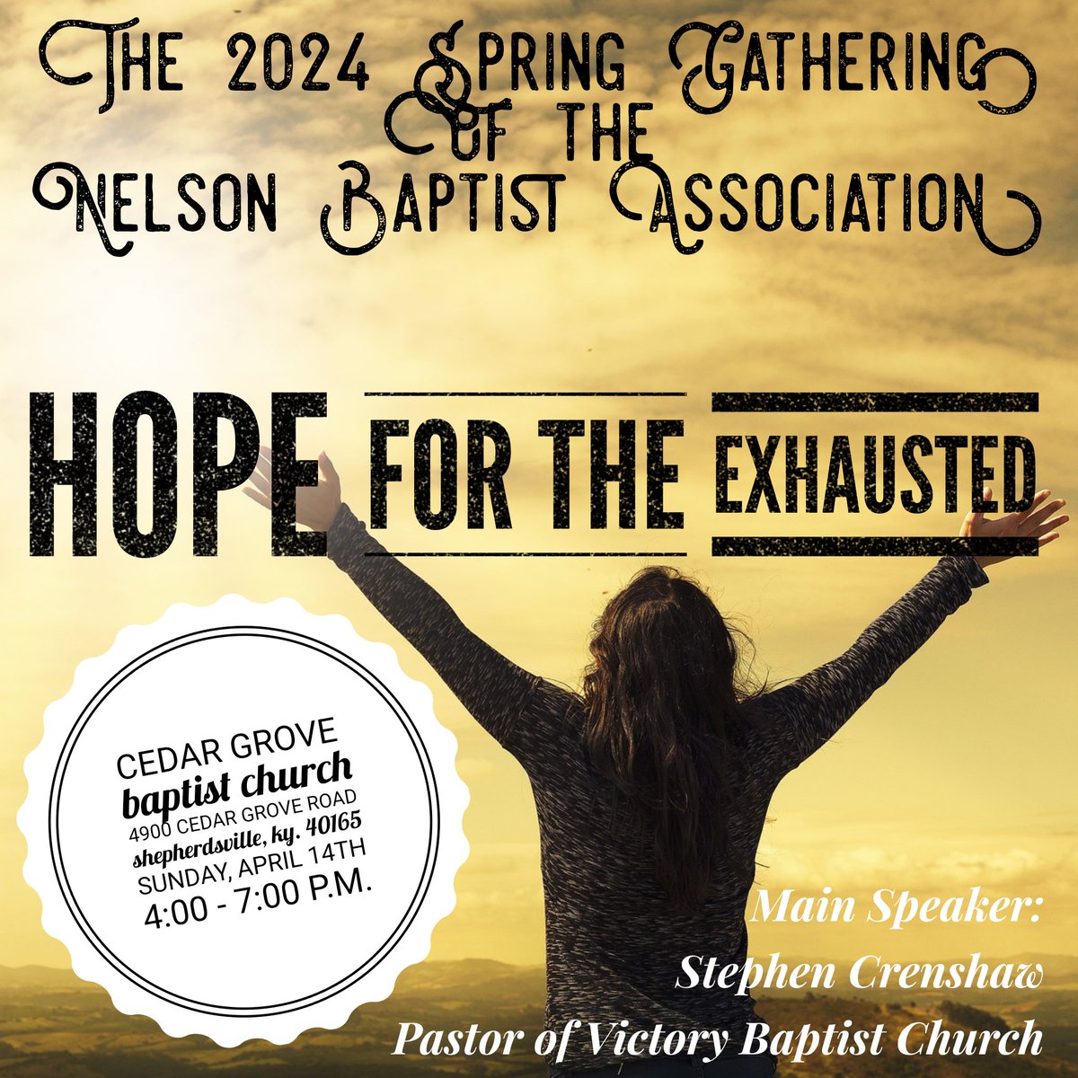 NelsonBaptist's tweet photo. Save the date for our annual Spring Gathering event! This year it will be held on a Sunday evening instead of a Saturday morning. https://t.co/O4uevAgoVI
