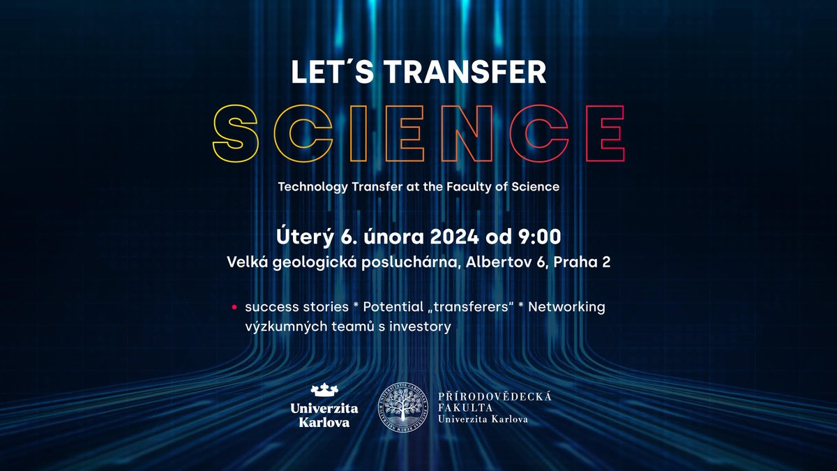 Faculty of Science of Charles University (@science_charles) on Twitter photo 📢 Exciting Announcement! Join us at the "Let's Transfer Science" conference on Feb 6, 2024, Albertov 6. 🌐 Explore the importance of tech transfer, network with research teams & investors! Limited seats, register now! 🚀<a href="/CharlesUniPRG/">Charles University</a>
🔗1url.cz/jufcb 📢 Exciting Announcement! Join us at the "Let's Transfer Science" conference on Feb 6, 2024, Albertov 6. 🌐 Explore the importance of tech transfer, network with research teams & investors! Limited seats, register now! 🚀<a href="/CharlesUniPRG/">Charles University</a>
🔗1url.cz/jufcb
