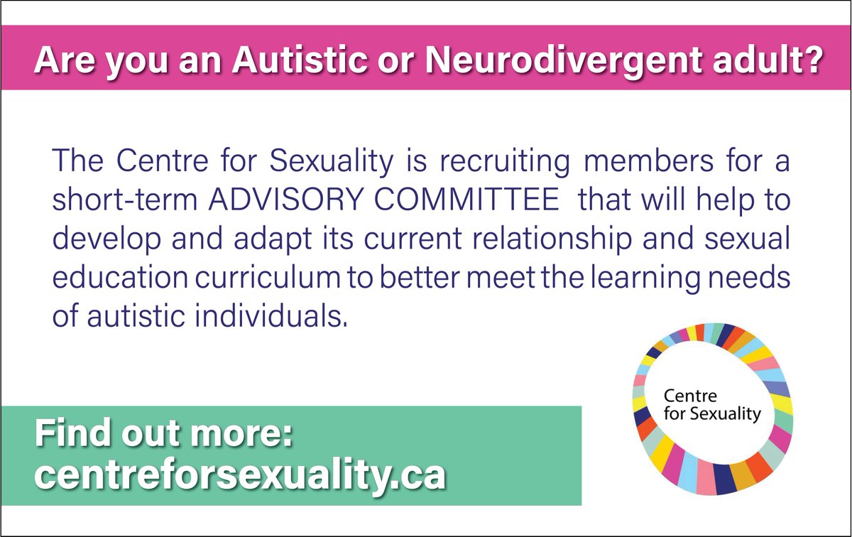 Are you an #Autistic or #Neurodivergent adult? @YYCSexualHealth is recruiting for a short-term advisory committee to help adapt its existing and create new #SexualEducation curriculum to better meet the needs of #Autistics. Share your expertise. Apply:socialsolutionsconnect.pulse.ly/pyhgfku9qi