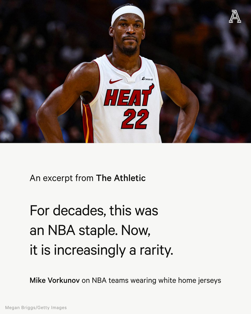 Over the last six-plus years, NBA jerseys have grown to become not just merchandise but also part of an entire marketing ensemble. And with that evolution has come a disappearance of the white home jerseys, writes @MikeVorkunov. Why? theathletic.com/5207846/2024/0…