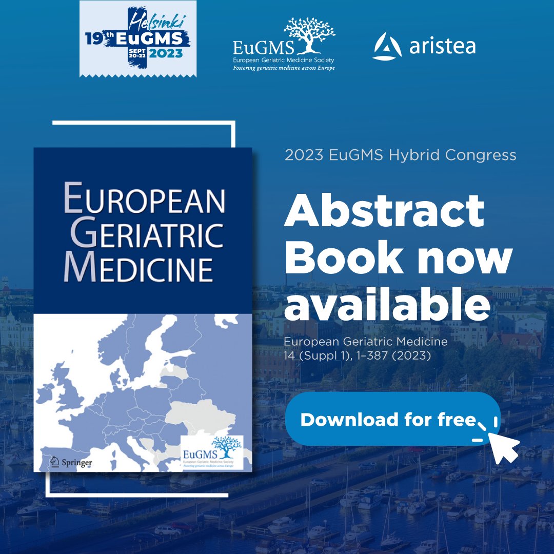 EuGMSSociety's tweet image. 📘 The Abstract Book of the #EuGMS2023 Congress is now available! Enjoy free access until March 5th ➡️ tinyurl.com/ycxb6ew7
💬 Comment if you were one of the presenters at the #eugmshelsinki2023 Congress and retweet 🔁
#geriatrics #EGMjournal
 @aristeagroup @SpringerNature