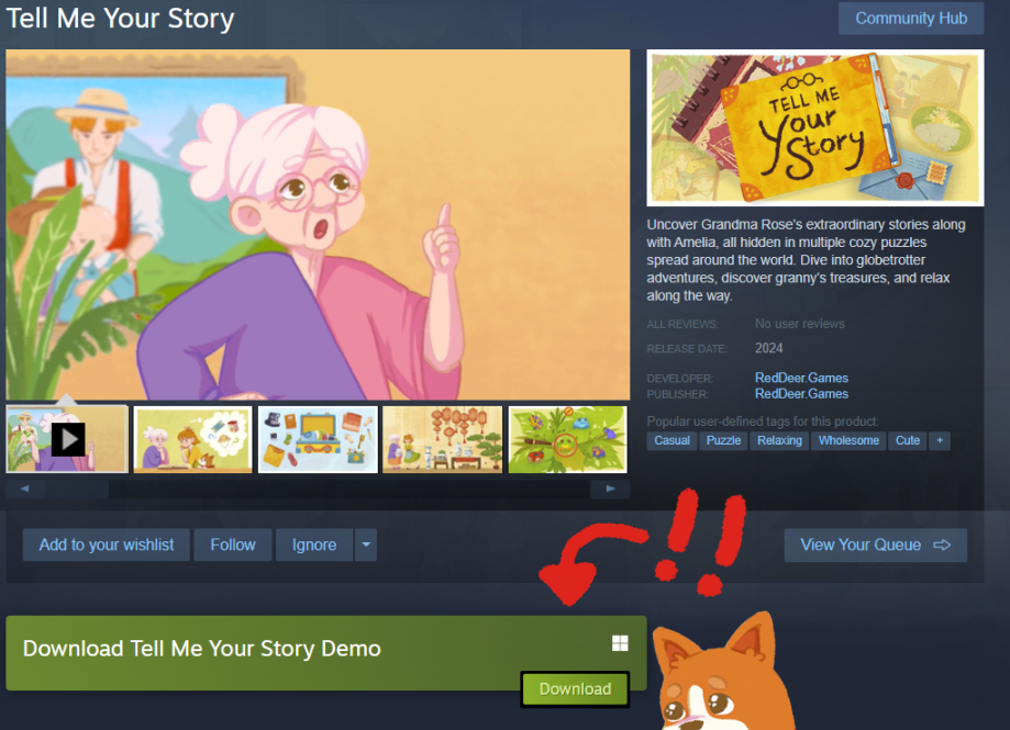 Tell Me Your Story's demo is live on #Steam ❣🎉

Check it out here: bit.ly/3Ocd8kH 👀✨ at the end of it there's a little questionnaire that will help us with development - your feedback is vital, friends ✨

#indiedev #gamedev #cozygame #gamedemo #cozygaming #puzzles