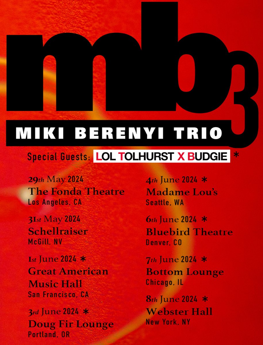 Pinch me I'm dreaming! There's the full list of our MB3 US dates here: mikistuff.com/live 

I'm thrilled to be touring with <a href="/LolTolhurst/">Lol Tolhurst</a> and <a href="/Tuwhit2Whoo/">Budgie</a> 

Very sorry that there's no Canada/Texas/Boston/Detroit/Vegas/Florida etc but it's a tight schedule...🤞for future shows