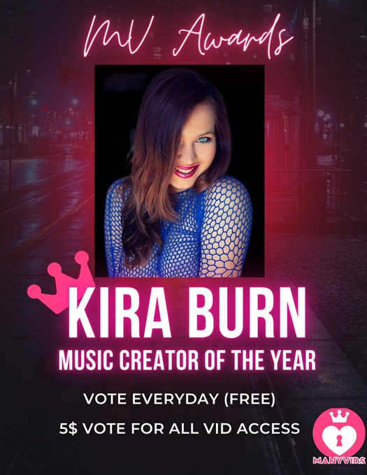 I just voted for @Kira4Burn to win Music Creator of the Year! Cast your vote here: https://t.co/Qbg5TMEhbS<a class="tags" href="/tag/kira4burn">@kira4burn</a><a href="/tag/mvawards"class="tags"><span>#mvawards</span></a><a href="/tag/kiraburn"class="tags"><span>#kiraburn</span></a><a href="/tag/manyvidsawards2024"class="tags"><span>#manyvidsawards2024</span></a>