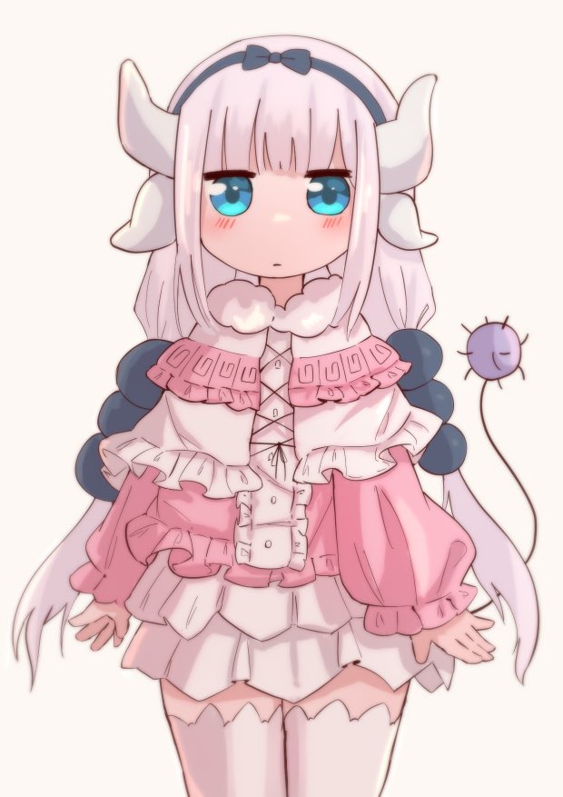 kanna kamui 1girl solo horns thighhighs long hair blue eyes tail  illustration images