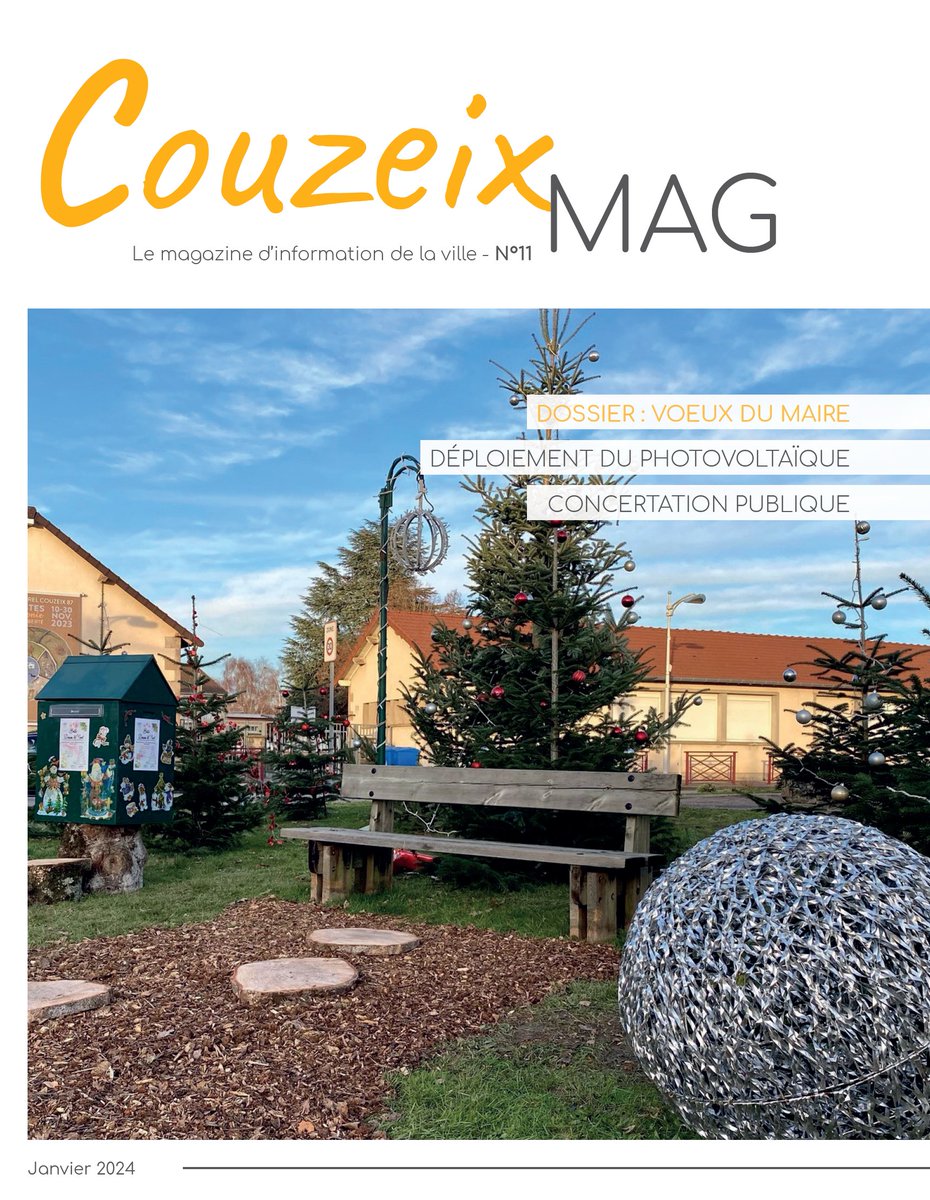 [#CouzeixMag] 🆕️Le nouveau numéro du "Couzeix MAG", le magazine de la ville, est disponible en ligne sur :
➡ calameo.com/read/000715457…

🔎 Au sommaire de cette édition de janvier : voeux du Maire, déploiement du photovoltaïque, concertation publique.