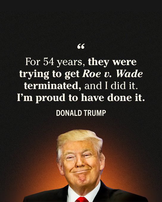 President Trump brags about getting rid of Roe v. Wade. And he's promised to “lead the way” in passing a national abortion ban to criminalize abortion in every state. Vote for @JoeBiden and @KamalaHarris to defend our fundamental freedoms, including reproductive health care.