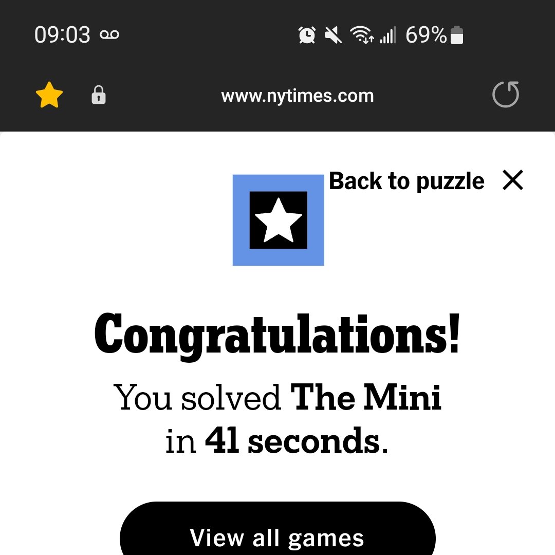 ReenyBear's tweet photo. Consistency is not my strong suit but Check out my mini crossword time today :) https://t.co/Jq3MWjZiAT