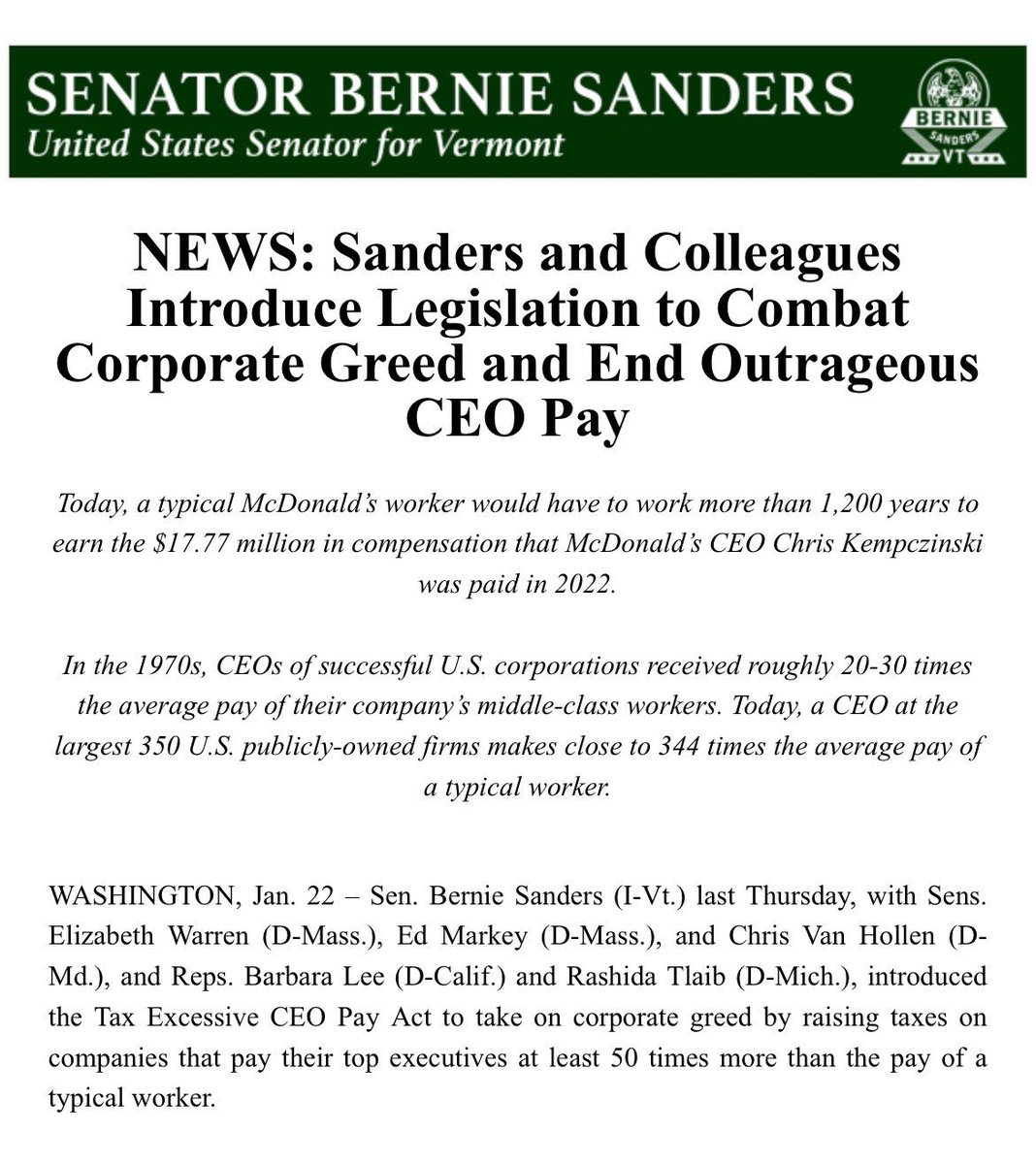 Sen. Bernie Sanders tweet media