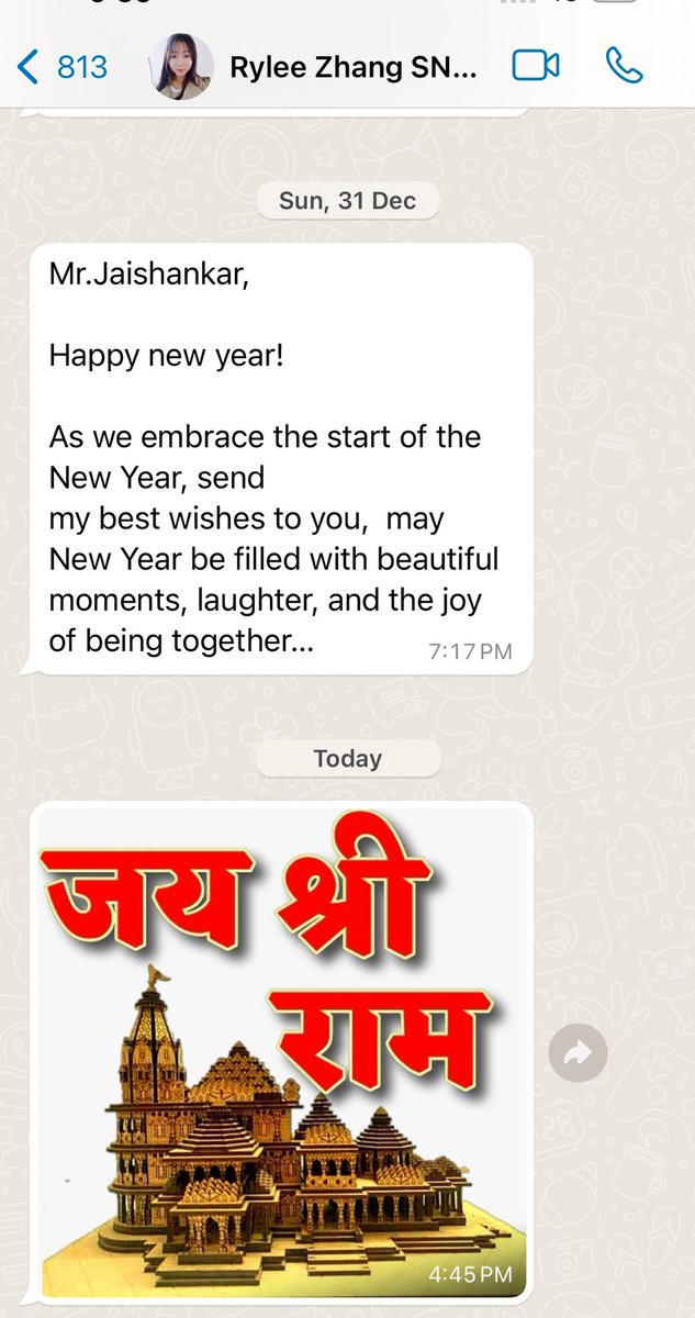 jaiunnithan's tweet photo. Jai Shree Ram wishes from our Chinese supplier. Unfortunately many of our own in Bharat refuse to greet with Jai Shree Ram. https://t.co/yZQM509QxN