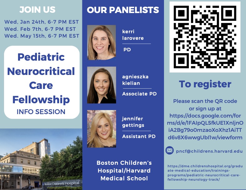Jennifer Gettings (@drjennygettings) on Twitter photo Are you a Neurology resident interested in Critical Care? Join us on Jan 24 6-7 PM to learn about the <a href="/BostonChildrens/">Boston Children's</a> Pediatric Neurocritical Care Fellowship! 🧠⚕️⚡️Sign up here: docs.google.com/forms/d/e/1FAI… <a href="/KerriLarovere/">Kerri LaRovere MD, MMSc</a> <a href="/AKielian/">Agnieszka Kielian</a> <a href="/BCHNeuroRes/">Boston Children’s Child Neurology & NDD Residency</a> <a href="/BCHEdu/">BCHEdu</a> <a href="/harvardmed/">Harvard Medical School</a> Are you a Neurology resident interested in Critical Care? Join us on Jan 24 6-7 PM to learn about the <a href="/BostonChildrens/">Boston Children's</a> Pediatric Neurocritical Care Fellowship! 🧠⚕️⚡️Sign up here: docs.google.com/forms/d/e/1FAI… <a href="/KerriLarovere/">Kerri LaRovere MD, MMSc</a> <a href="/AKielian/">Agnieszka Kielian</a> <a href="/BCHNeuroRes/">Boston Children’s Child Neurology & NDD Residency</a> <a href="/BCHEdu/">BCHEdu</a> <a href="/harvardmed/">Harvard Medical School</a>