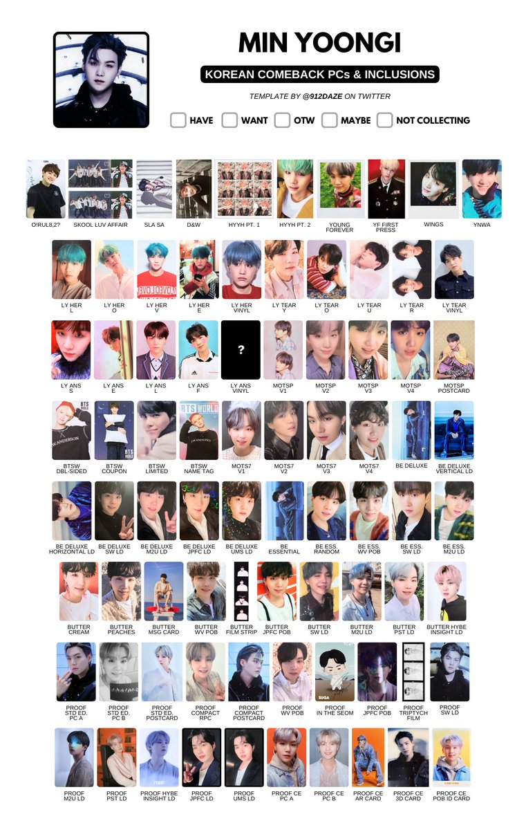 BTS KOREAN ALBUM PCs PHOTOCARD WISHLIST TEMPLATES ✨ ⭐️ Korean