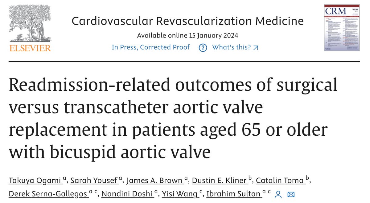 Readmitted patients >65yo with bicuspid aortic valve who underwent #SAVR or #TAVR have comparable mortality rates although hospital cost was greater in the TAVR group 🔗: sciencedirect.com/science/articl… @HviUpmc @DSGMD @sarahyousefmd @IbrahimSultanMD #AVR #readmission