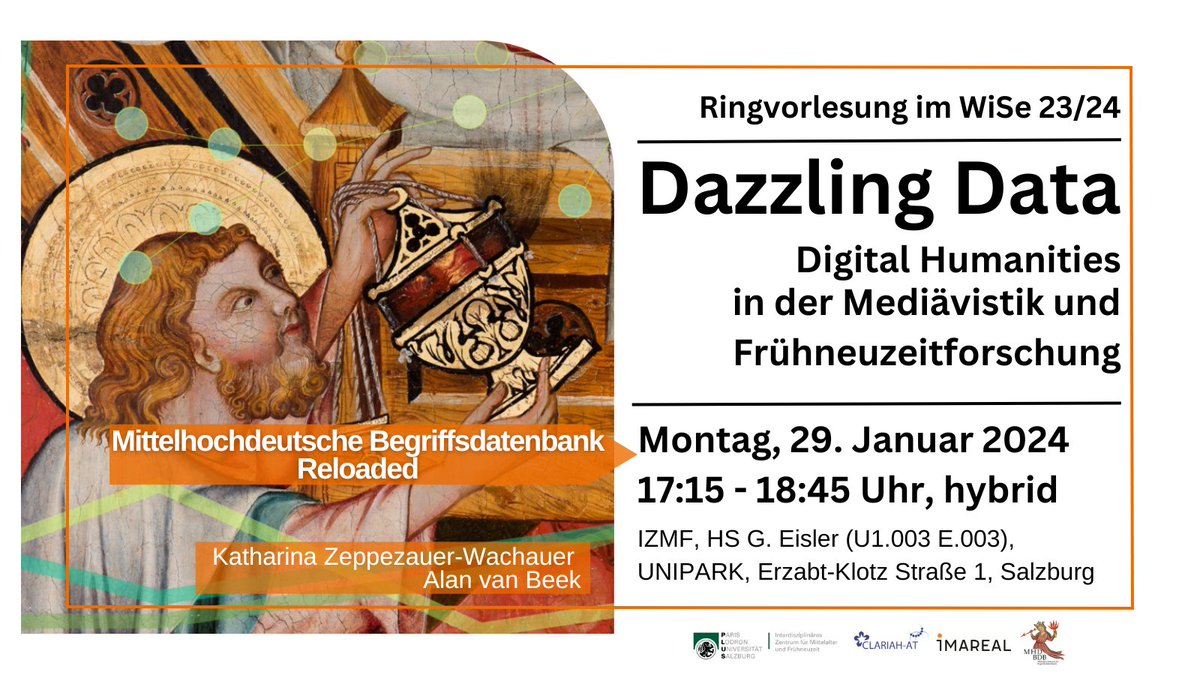 CLARIAH-AT (@atclariah) on Twitter photo ⚡️am Montag, 29.1. in der hybriden Ringvorlesung "Dazzling Data: #DigitalHumanities in der #Mediävistik & #Frühneuzeitforschung":
Katharina Zeppezauer-Wachauer & Alan van Beek (<a href="/thiliel/">Dr. Alan Lena van Beek NOT POSTING ON THIS ANYMORE</a>) präsentieren uns die <a href="/MHD_BDB/">Mittelhochdeutsche Begriffsdatenbank</a> reloaded - wir sind gespannt!
x.com/MHD_BDB/status… ⚡️am Montag, 29.1. in der hybriden Ringvorlesung "Dazzling Data: #DigitalHumanities in der #Mediävistik & #Frühneuzeitforschung":
Katharina Zeppezauer-Wachauer & Alan van Beek (<a href="/thiliel/">Dr. Alan Lena van Beek NOT POSTING ON THIS ANYMORE</a>) präsentieren uns die <a href="/MHD_BDB/">Mittelhochdeutsche Begriffsdatenbank</a> reloaded - wir sind gespannt!
x.com/MHD_BDB/status…