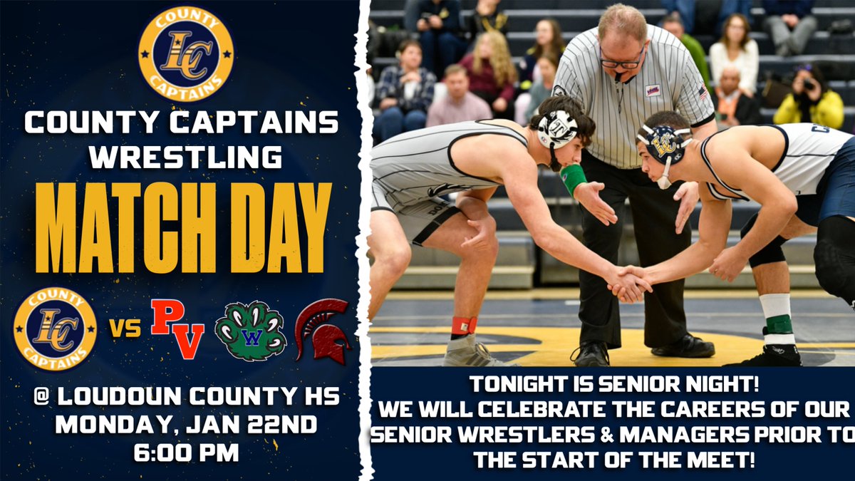 countylchs's tweet photo. Tonight the Captains Wrestling Team hosts the Park View Patriots , Woodgrove Wolverines, &amp; Broad Run Spartans! Tonight is also Senior Night - we will honor our seniors prior to the start of the meet! Wrestling starts at 6:00! #IGTBACC @LoudounCountyWR 

Photo Credit: jklimphotos https://t.co/8DRc8pRe1e