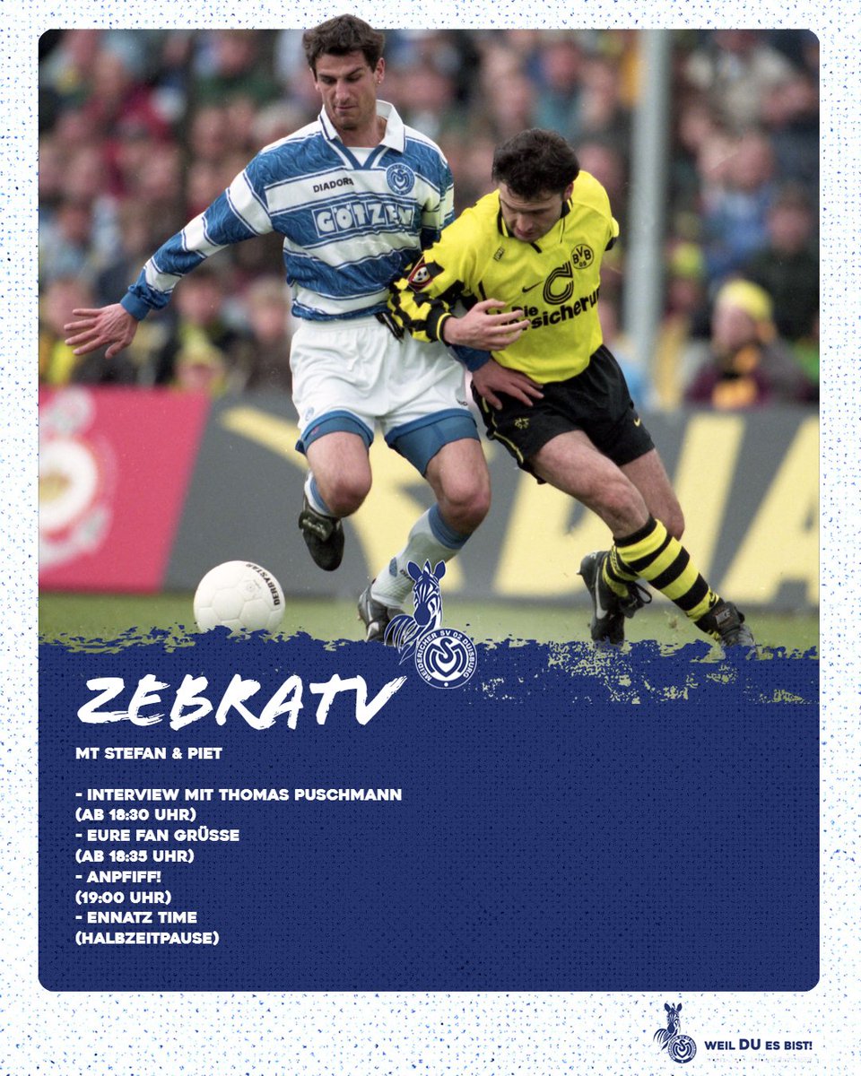 MSVDuisburg's tweet photo. #Puschmann &amp; Co! Dieses bunte Programm gibt's morgen bei Stefan &amp; Piet im #ZebraTV zum Heimspiel gegen den HFC! 

🎫 https://t.co/bDYLCBLB8Q

#MSVHFC #3Liga #WeilDUesBist https://t.co/8whMAVCo9l