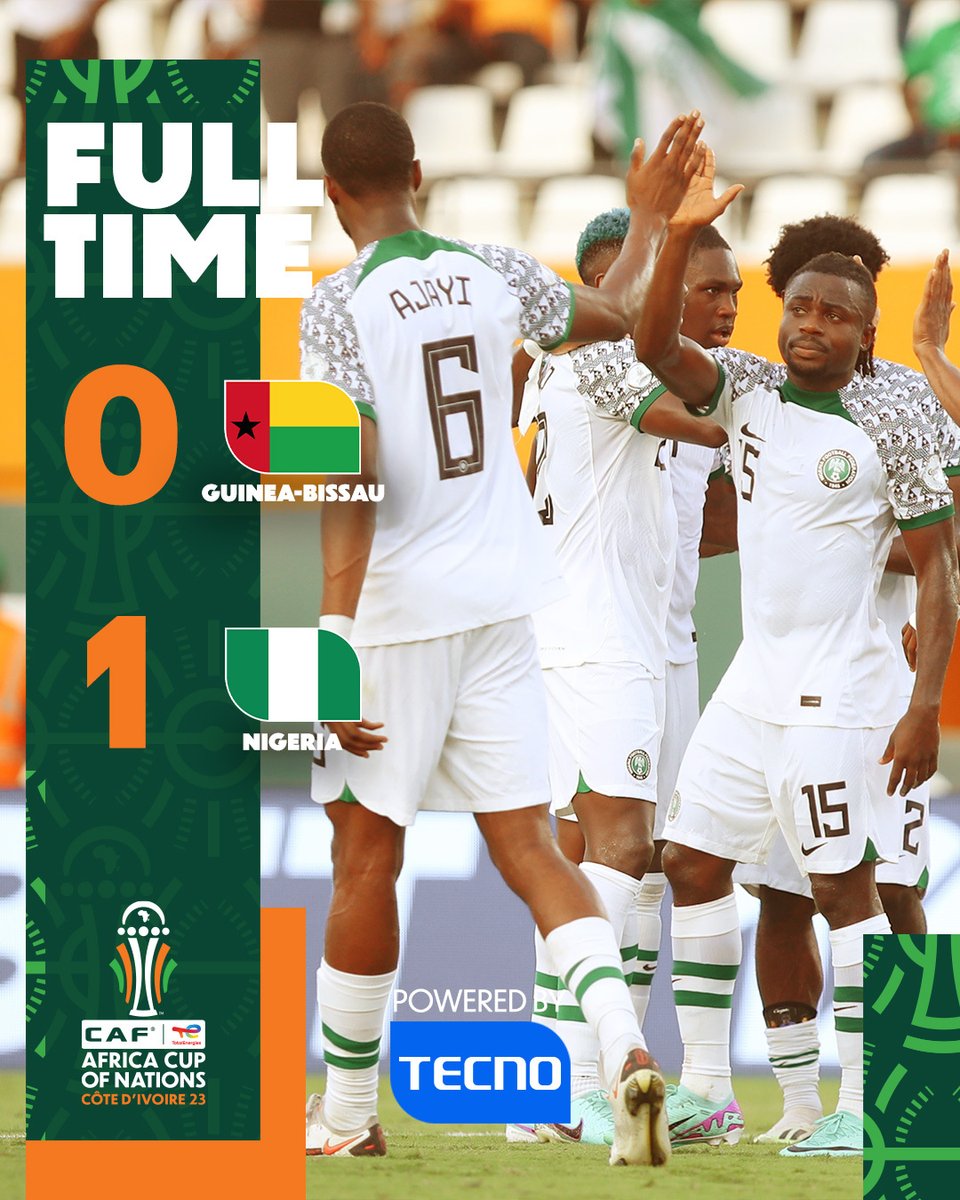 iammutiu8's tweet photo. Full time

GNB 0 - 1 NGA

Good result by Super Eagles. Many chances missed but we're through which is the most important thing right now!!

What are your thoughts on the performance?

#GNBNGA #Nigeria #SoarSuperEagles #CAN2023 #AFCON2023 #iammutiu https://t.co/M1YOiN5vfB